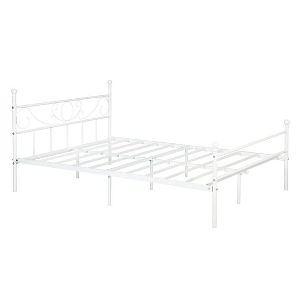 FurnitureR Platform Bed Frame Easy Assembly Heavy Duty Metal Queen Size Bed Frame with Steel Slats Headboard for Latex/Memory Foam/Spring Mattress Foundation,White