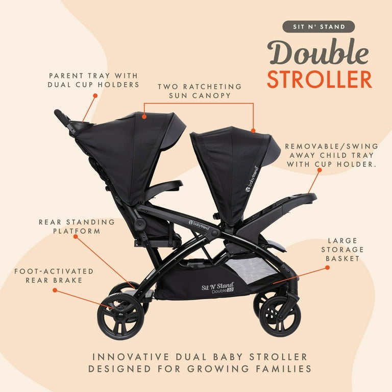 Baby Trend Sit N' Stand Double Stroller DLX, 5-Point Harness