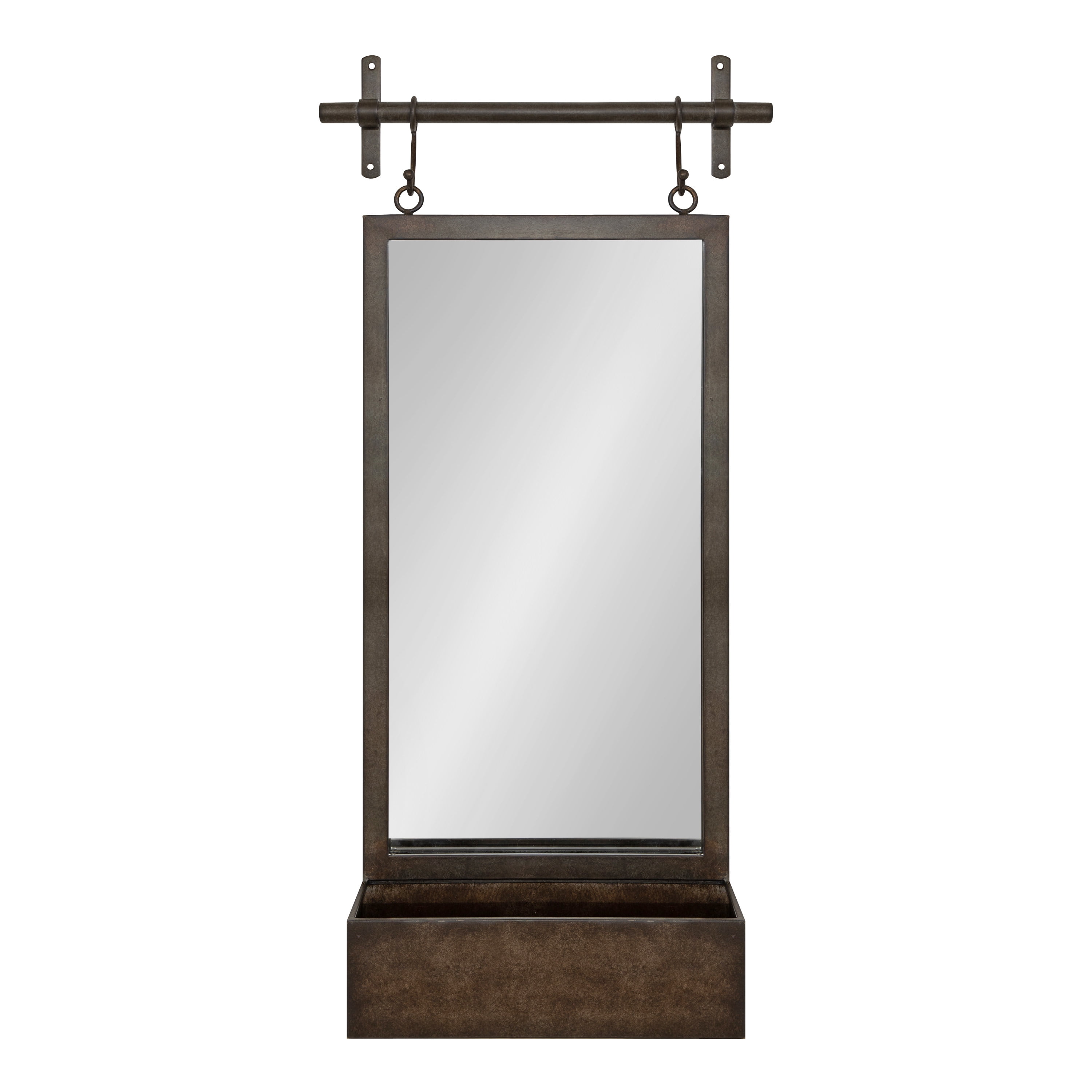 Kate and Laurel Gammons Modern Pub Mirror, 18 x 39, Natural Iron, Decorative Metal Industrial Mirror With Rectangular Shape and Wide Pocket Shelf for Storage and Display