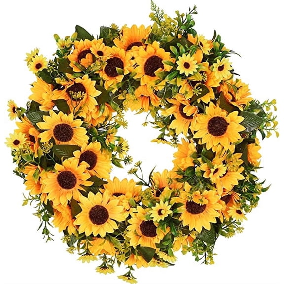 Spring Wreath Sunflower Wreath for Front Door 18 Inch Summer Wreath Door Wreaths Wall Decor-Yellow