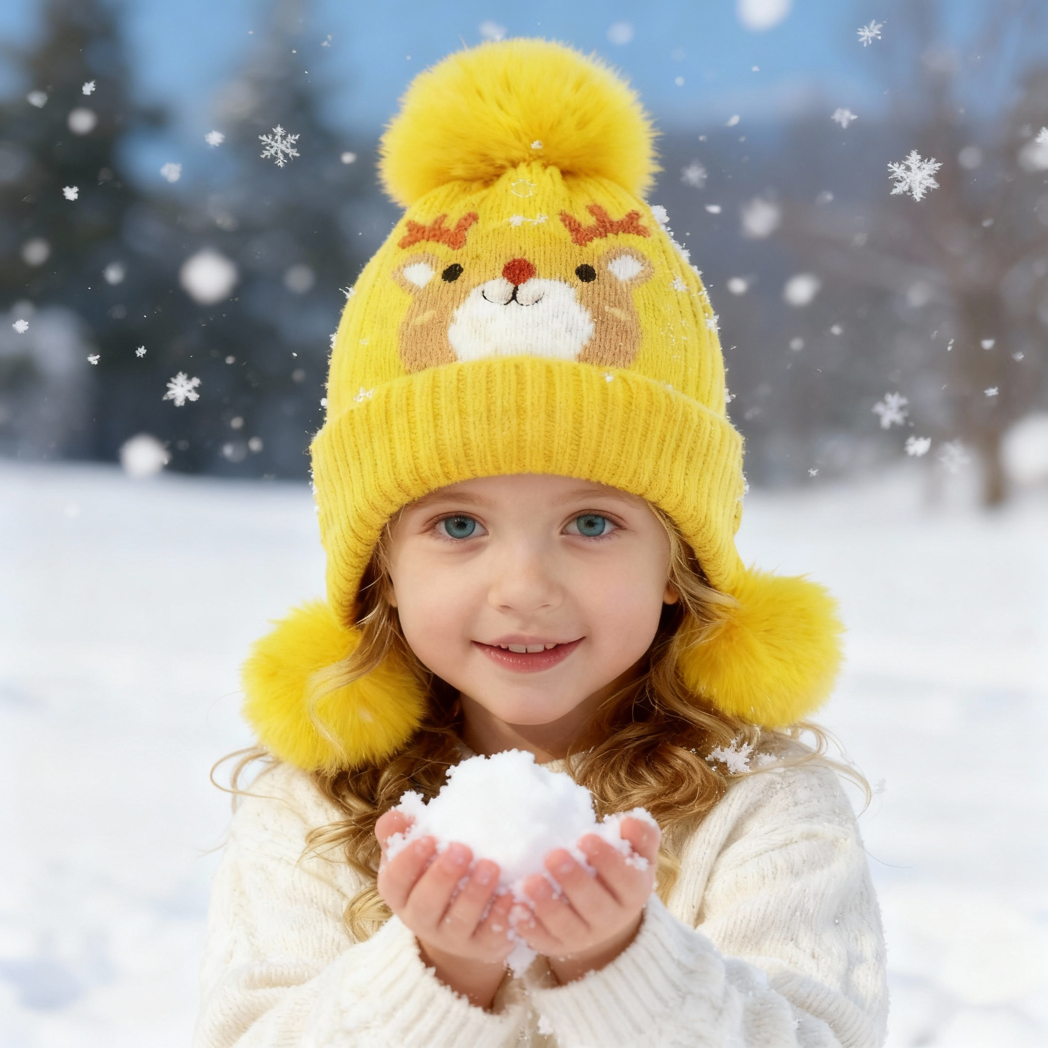 Children's cartoon wool cap knitted hat padded and thickened windproof cap