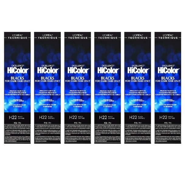 L'Oreal Excellence HiColor H22 Black Sapphire Hair Tint HC-30654 (6 Pack) -  