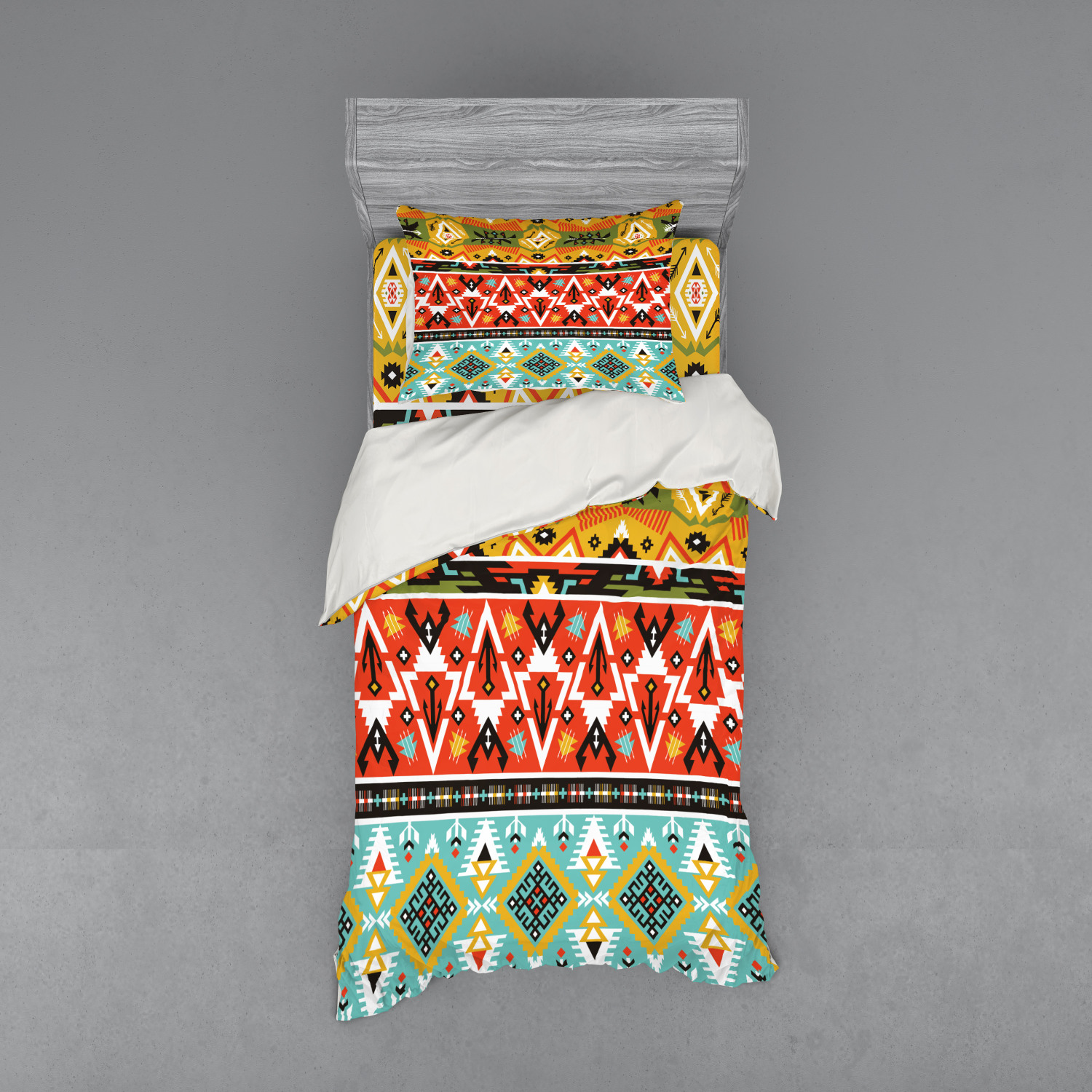 Tribal Duvet Cover Set, Love and Adventure Abstract Mountains Pattern