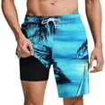 thumbnail image 2 of KIHOUT Men's Hawaiian Palm Print 2-in-1 Swim Trunks - 95% Polyester 5% Spandex, Drawstring Elastic Waist, Lined with Pockets for Beach, Pool and Summer Casual Wear, 2 of 6