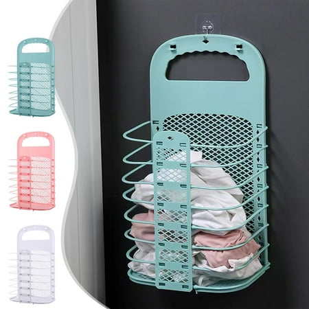 Pink Wall-Mounted Laundry Basket Foldable Clothing Organizer for Professional Household Maintenance Management Utility and Bathroom Organization Accessory Durable Mesh 1pc