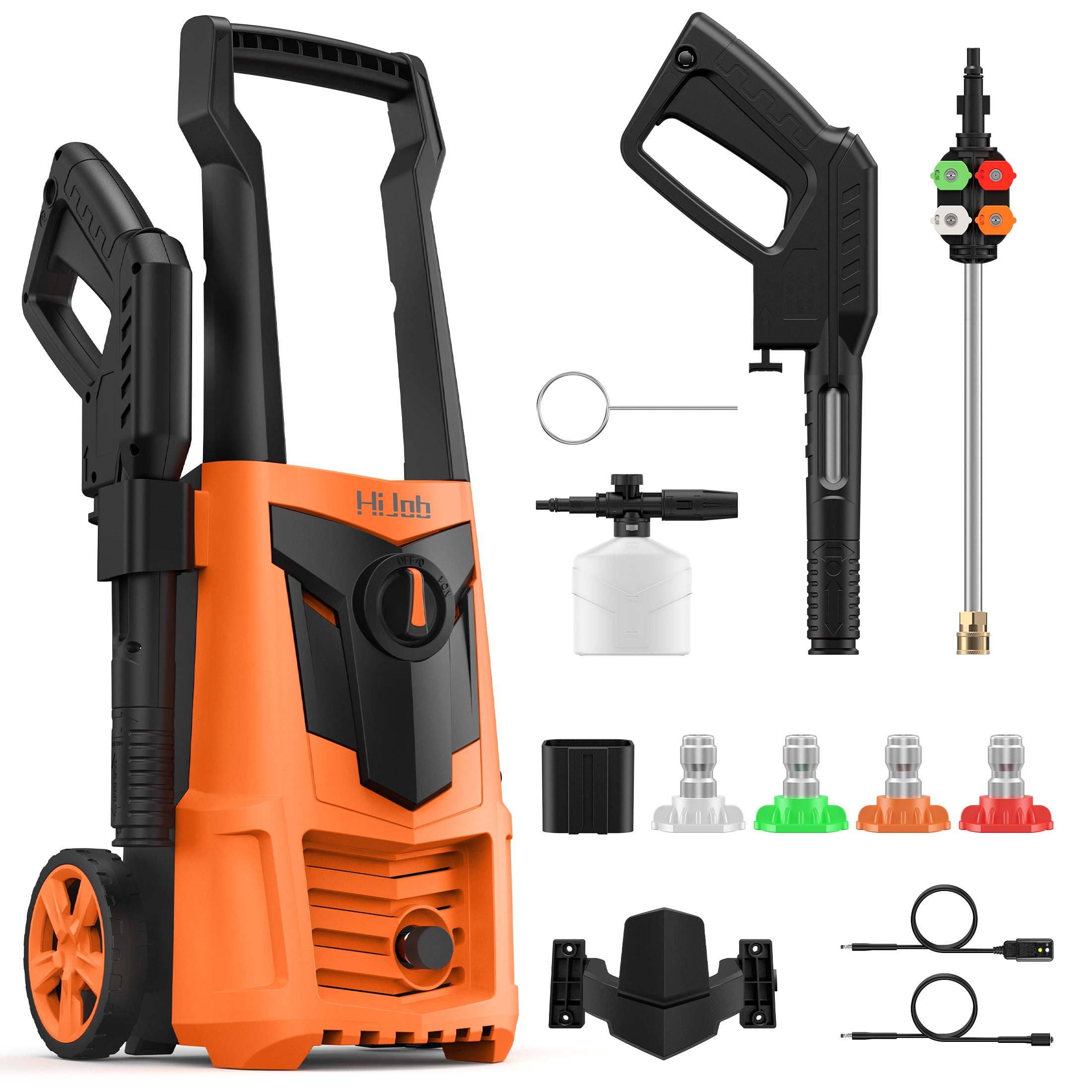 HIJOB Electric 3000 PSI Pressure Washer w/ 20 ft Hose, 4 Quick Connect Nozzles, Foam Cannon, Portable to Clean Patios Cars Fences Driveways