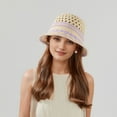 thumbnail image 2 of Crochet Knit Bucket Hat with Openwork Floral Pattern and Rolled Brim for Lightweight Summer Style - Purple, 2 of 6