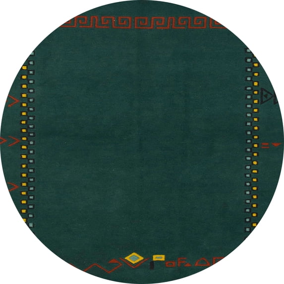 Ahgly Company Machine Washable Indoor Round Abstract Deep Teal Green Area Rugs, 5' Round