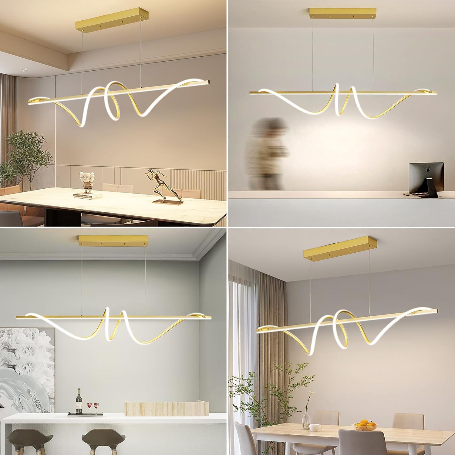 39inch Gold Chandelier Modern Ceiling Spiral Pendant Light Fixtures Hanging LED Color Temperature and Height Adjustable Chandeliers for Dining Room Living Room Bedroom Kitchen Island