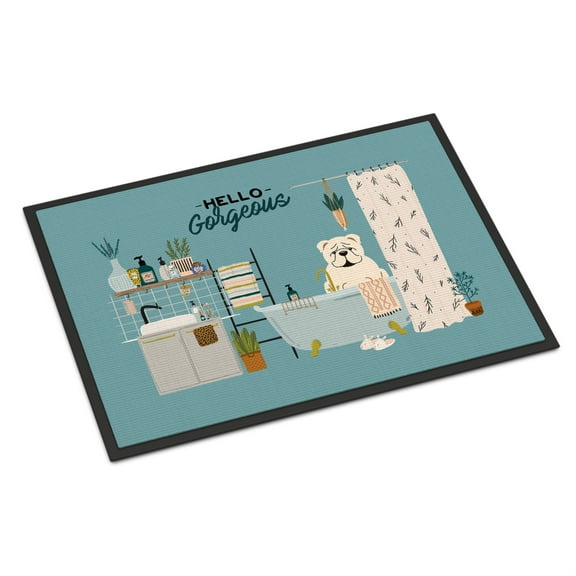 White English Bulldog in Bathtub Indoor or Outdoor Mat 24x36 CK7545JMAT