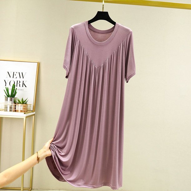 Camisón de verano para niñas gorditas, suelto, de talla grande, informal, de manga corta, con forma de V, plisado, fino, para estar en casa