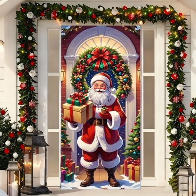 Mineart Christmas Snowman Door Cover Festive Design Decorative Door Curtain Hanging for Home Entryway Party Holiday Decoration