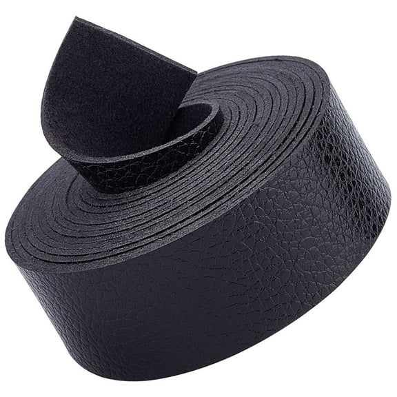 Black Leather Strap Strip 1 Inch Wide 79 Inch Long Lychee Pattern Leather Belt Strips Wrap Single Sided Flat Cord for DIY Crafts