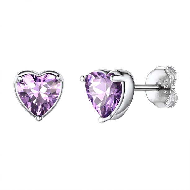 Mujer adulta 925 plata esterlina corazón piedra natal Stud pendientes cumpleaños regalo de San Valentín Suplight Jewelry exquisita