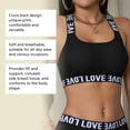 thumbnail image 4 of Alun Women's Letter Print Sports Bras Soft Breathable Cross-Back Design Comfort Activewear Stretch Lightweight Stylish Ribbing Full Coverage Everyday Gym Bralette Black XL, 4 of 7