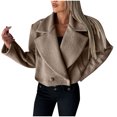 thumbnail image 7 of ZQUUVOU Women's Cropped Fleece Coat Notch Lapel Fall Winter Button Down Jacket Long Sleeve Plain Color Outerwear Coffee, 7 of 7