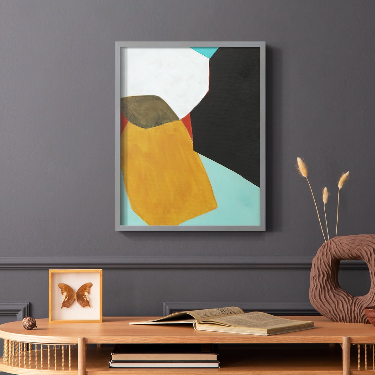 Graphica I Framed Print in Gray Solid Wood Framed Print No Nail Hanging