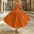 thumbnail image 6 of Karymi Summer Dresses for Women Halter Deep V Maxi Dress, Solid Sleeveless High Waist Pleated A-Line Flowy Long Evening Party Dress, 6 of 7