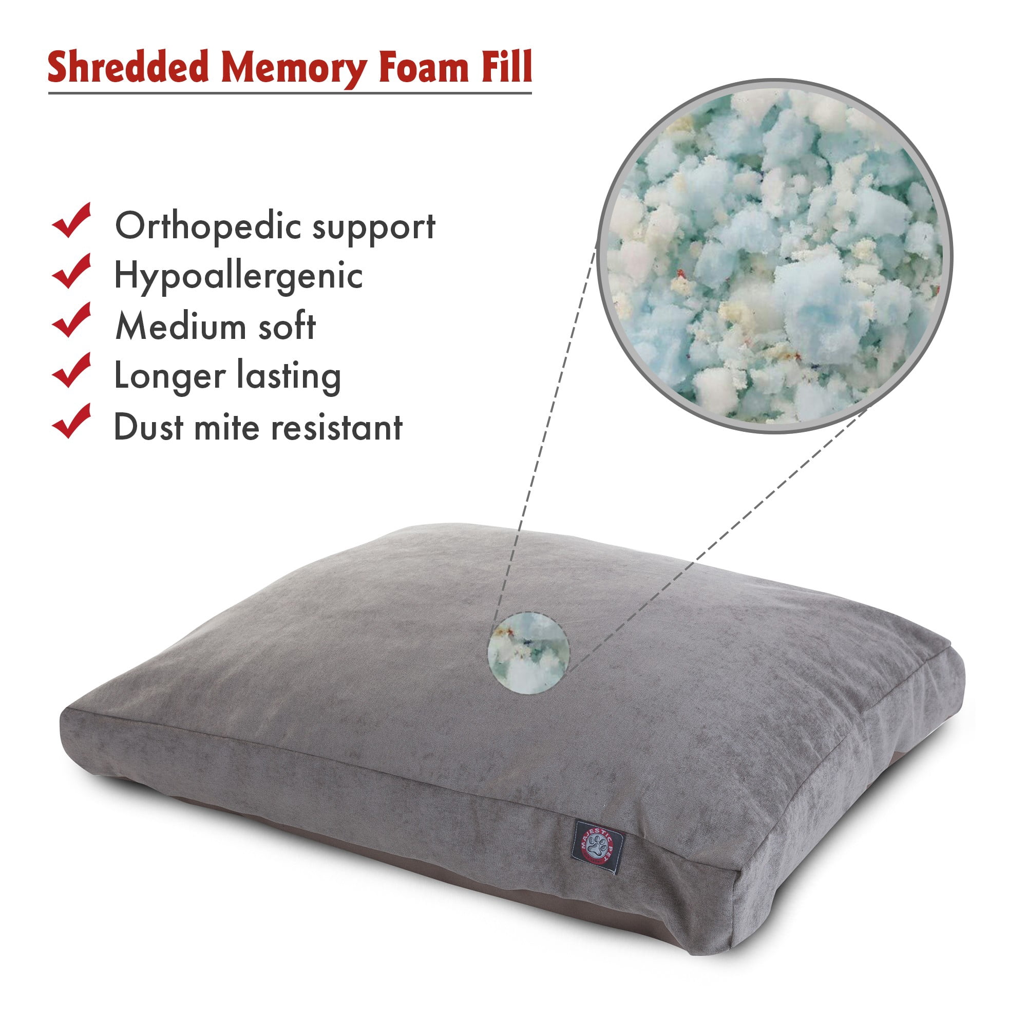 Majestic Pet | Villa Velvet Shredded Memory Foam Rectangle Pet Bed For Dogs, Removable Cover, Vintage, Large