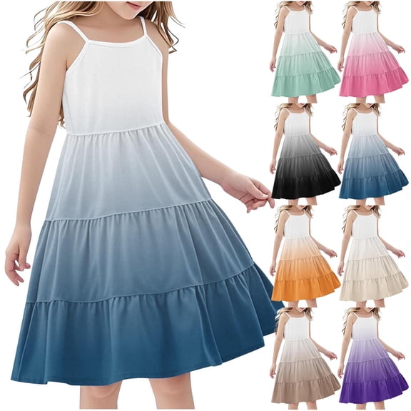 ATOGUTA Dress for Kids Sleeveless Summer Cami Dress Kids Casual Crewneck Loose Beach Dresses Size 4T-14, Navy