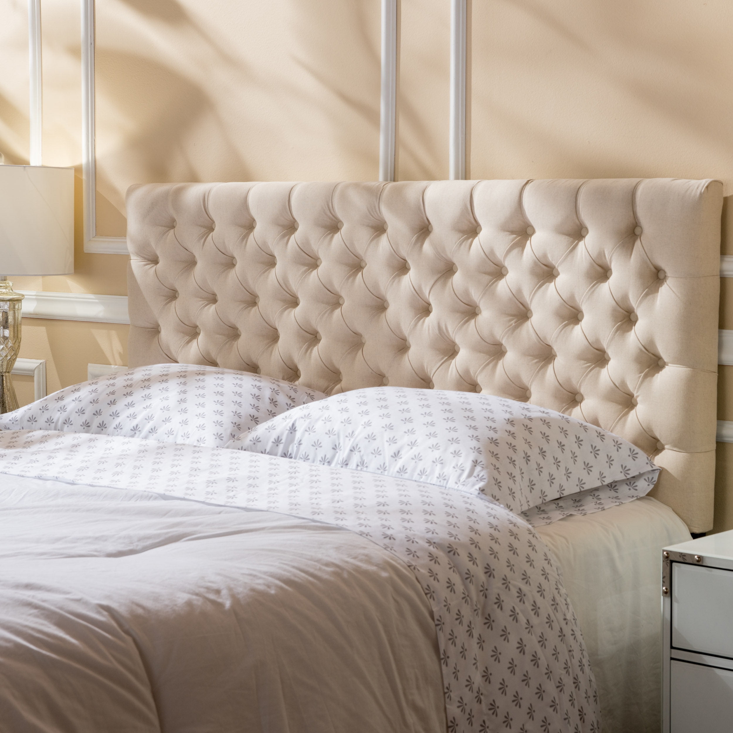 GDF Studio Jezebel Fabric Tufted Queen/Full Headboard, Beige