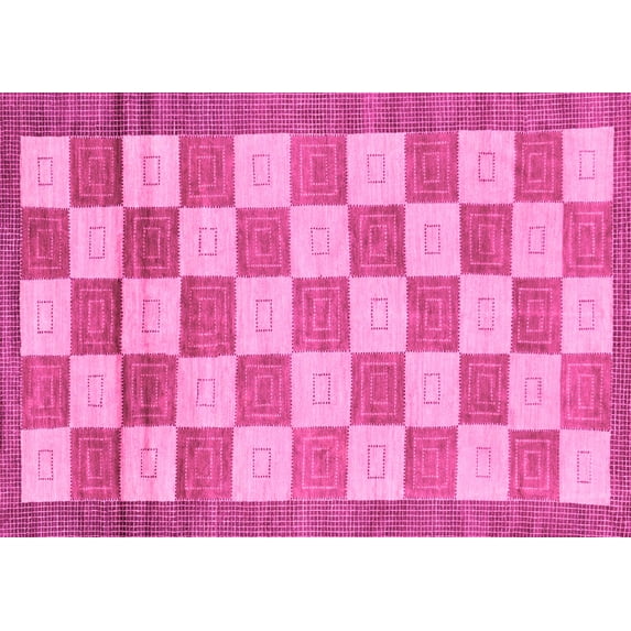 Ahgly Company Indoor Rectangle Checkered Pink Modern Area Rugs, 8' x 12'