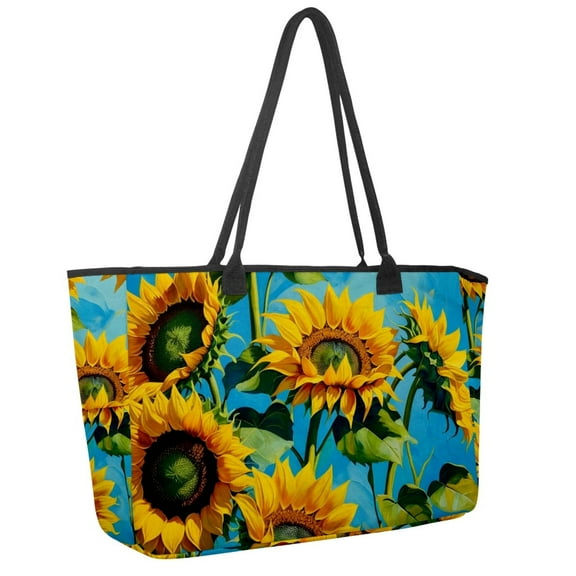 Big Shoulder Handbags for Women,Watercolor Sunflower Large Casual Tote Bags for Work Travel Commuter Shopping Trendy Handbag