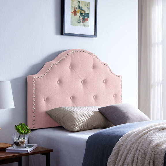Contemporary Twin Headboard In Blush, Showcasing Outstanding Button Stitch And Classy Nailhead Trim Blush Featuring Button- Diamond Expertly Applied Accents