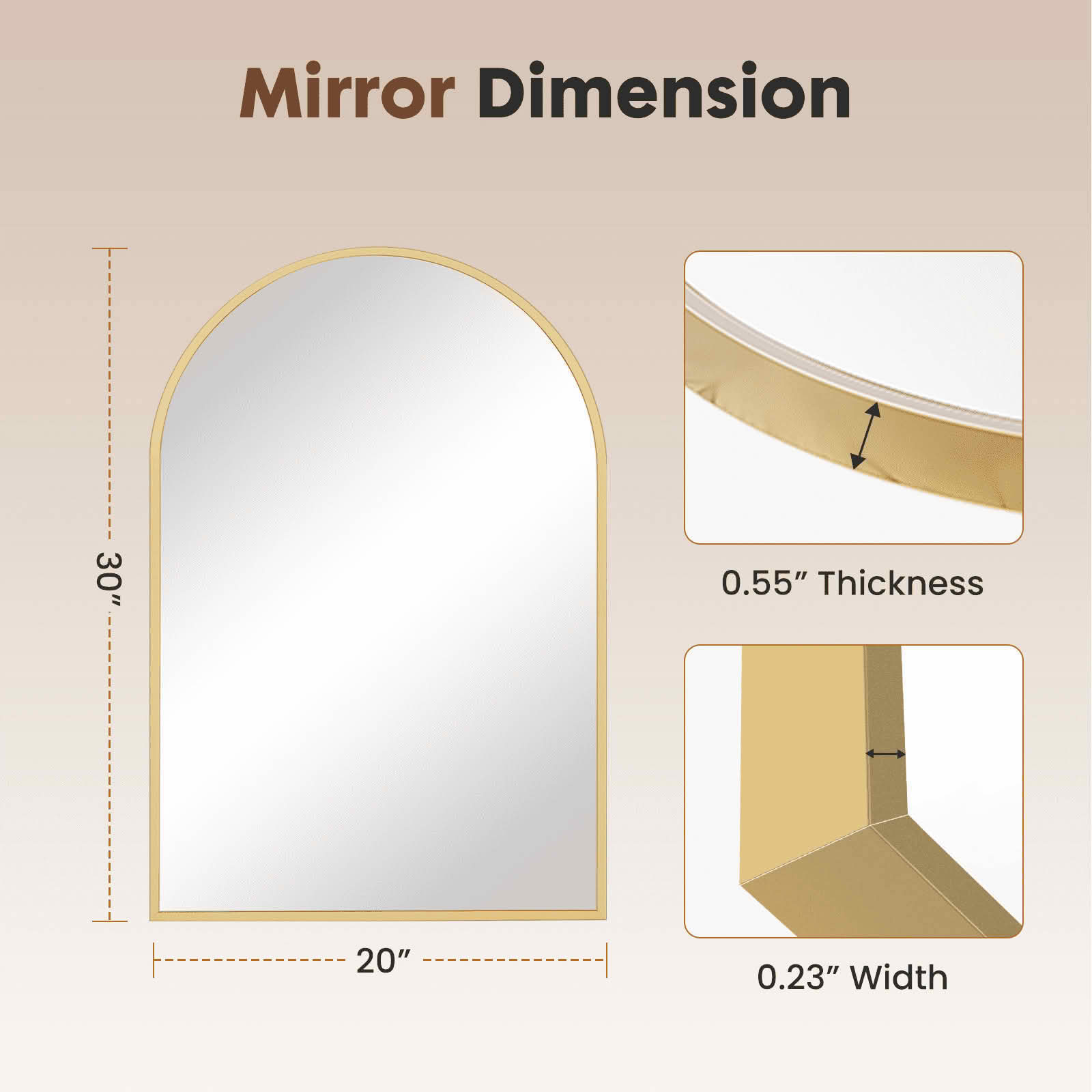 MAYEERTY 30"x20" Arched Bathroom Wall Mirror, Metal Frame, Bedroom Entryway Living Room，Gold