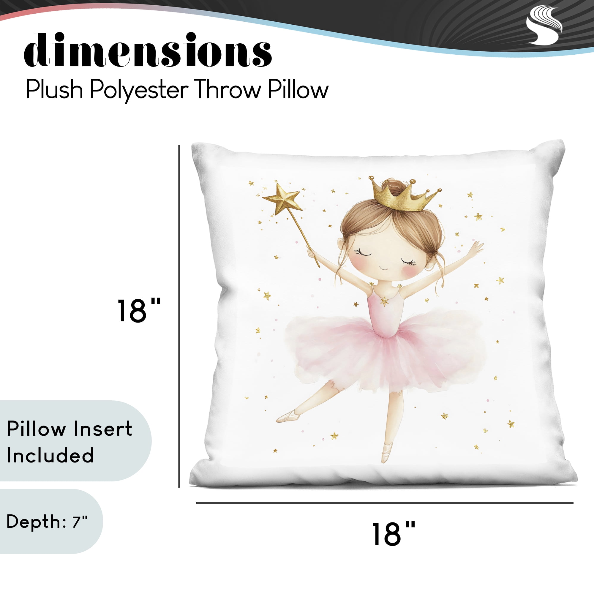 Stupell Industries Cute Ballerina with Crown Decorative Printed Throw Pillow, design by Creative Studio