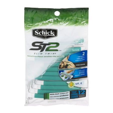 Schick ST2 Slim Twin Men's Sensitive Disposable Razors, 12 Razors