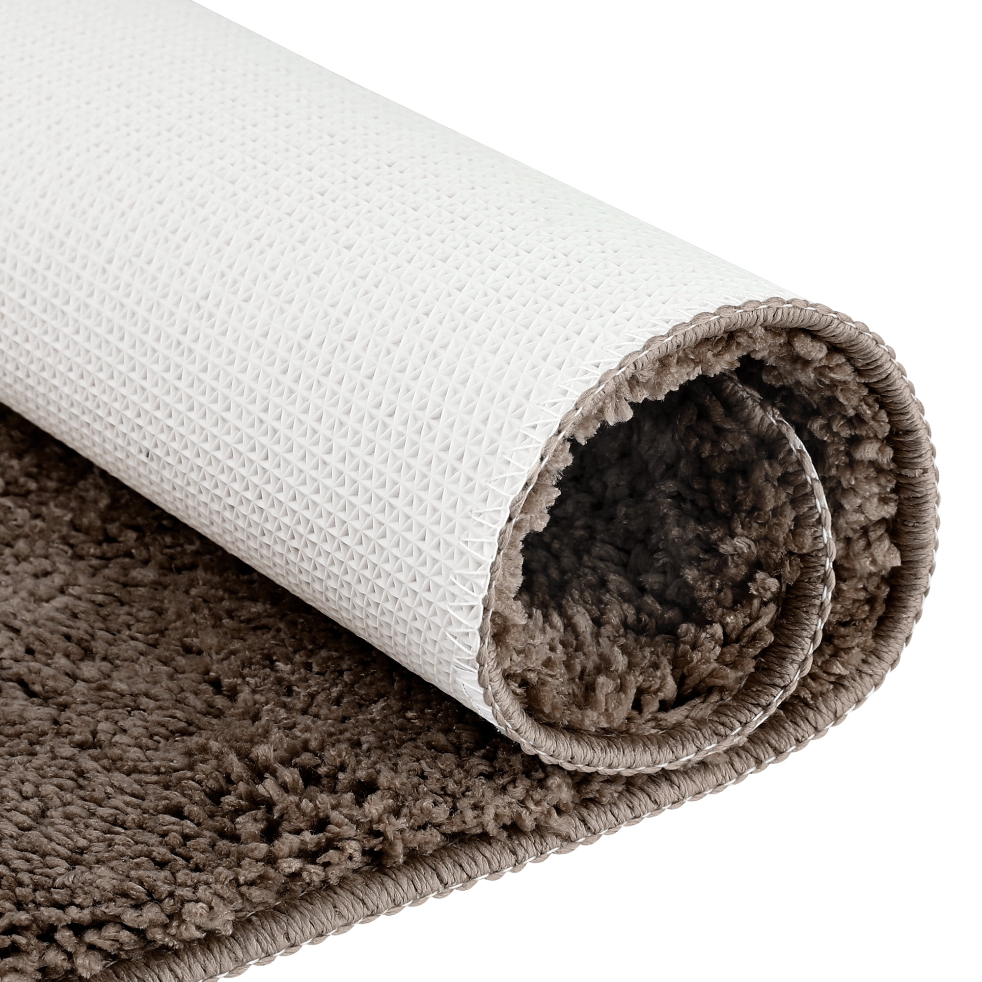 Unique Bargains Bathroom Soft Plush Mats Non-Slip Quick Dry Anti-Skid Shaggy Bath Rugs Brown 16"x24"