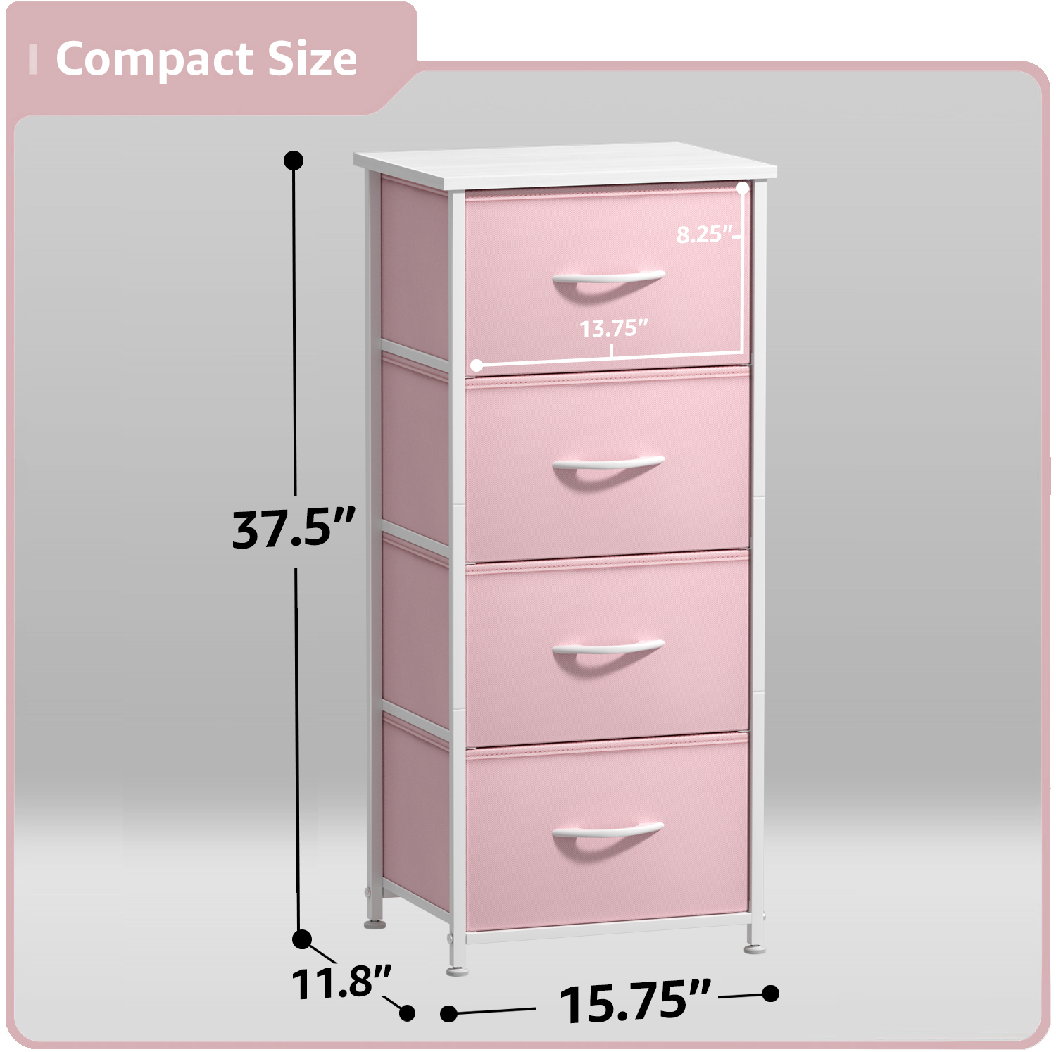 Sorbus 4-Drawer Nightstand, Bedside Table with Steel Frame, Wood Top, Pink