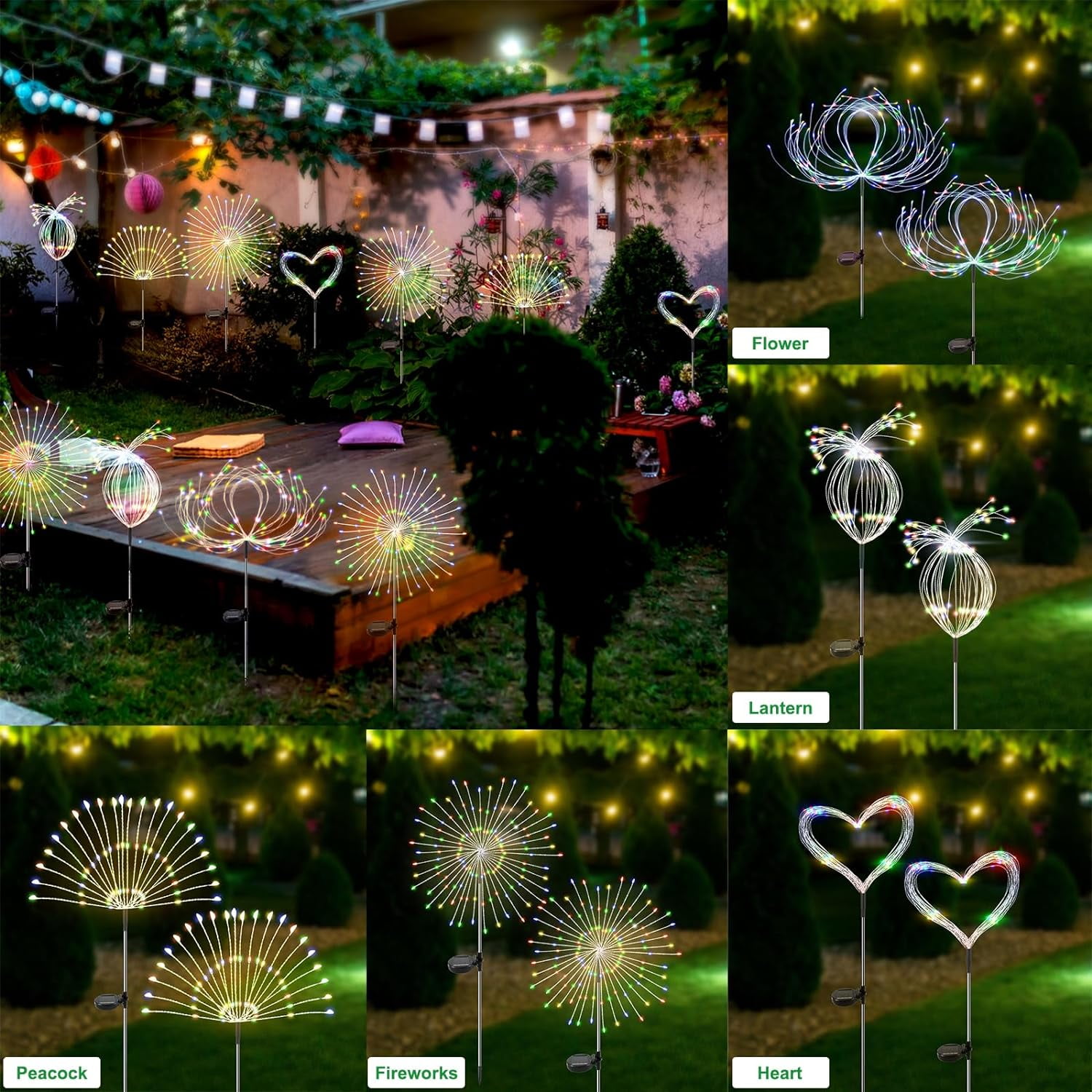 Solar Garden Lights Outdoor Waterproof, 4 Pack Total 480 LED Solar Starburst Sparkler Lights Decorative with 8 Lighting Modes Outside for Flowerbed Halloween Christmas Decorations, Multicolor