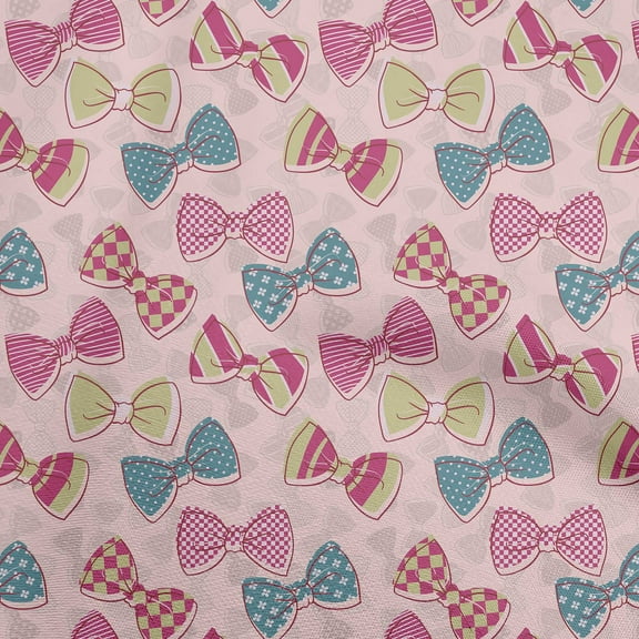 oneOone Viscose Jersey Light Pink Fabric Kids Bow Tie Dress Material Fabric Print Fabric By The Yard 60 Inch Wide