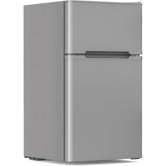 WAA 3.2 Cu.Ft Double Door Compact Fridge with Freezer,Adjustable Temperature,Retro Grey for Home,Dorm,Apartment