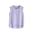 thumbnail image 2 of Blusa de pijama de manga corta para mujer, lisa, informal, a la moda, con cuello redondo, sin mangas, para dormir, pijamas para mujer, 2 of 5