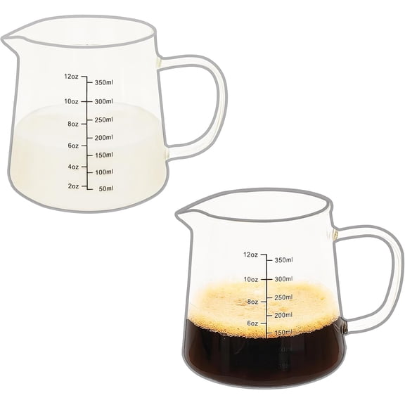 2-Pack Espresso Measuring Cups12OZ, Espresso Accessories, Expresso Shots Cup, Heat-resistant Glass Measuring Cup, Milk Frothing Pitcher, Frother Cup, Dishwasher/Microwave/Stovetop Safe