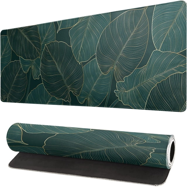 Tropical Leaves Extended Mouse Pad, XL Gaming Mouse Pads, Large Big Mousepad Laptop Computer Keyboard Mat Desk Pad with Non-Slip Base Stitched Edge for Gaming Office, 31.5x11.8 Inch