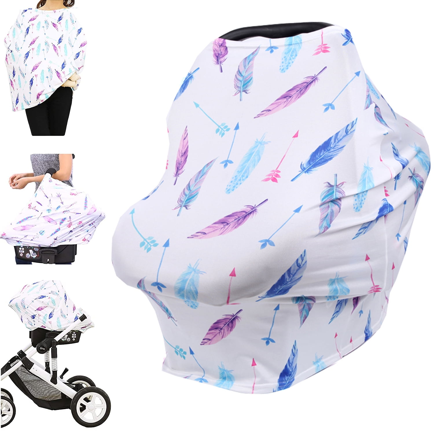 White Floral Minky Sunshade Covers 3 in 1 Baby Carseat Canopy Nursing Cover Up Apron with Peekaboo