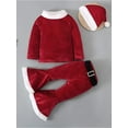 thumbnail image 2 of Franhais 3Pcs Christmas Sets for Grils Long Sleeve Round Neck Tops + Solid Color Flared Pants + Hat, 2 of 7