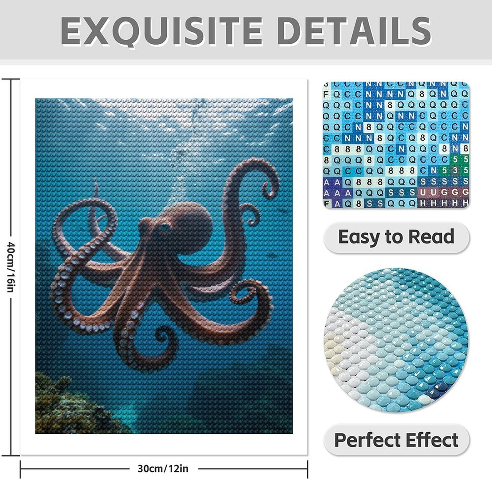 Diamond Art Kits for Adults - 5d Octopus Ocean Depths Aquatic Wildlife Diamond Painting for Adults, Diamond Art for Adults Beginners, Diamond Painting Kits for Adults for Home Wall Decor