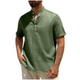thumbnail image 2 of COSFO Green Men's Shirts V Neck Cotton Linen Short Sleeve Tops Button with Pockets Classic Fit Pullover Mens Classic T-Shirt, 2 of 7