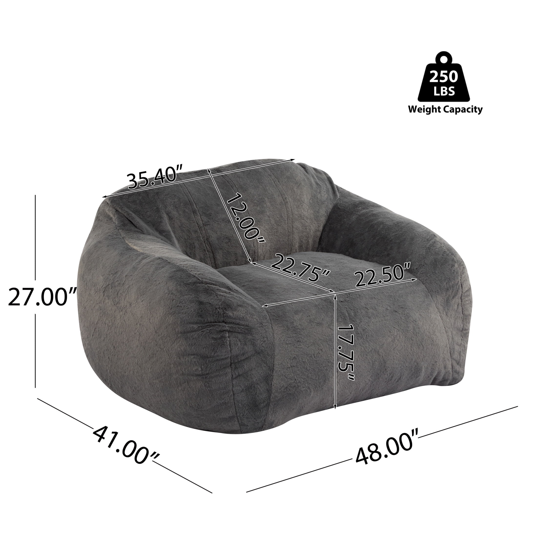 Christopher Knight Home Bean Bag Chair Velvety Faux-Fur Upholstery, Gray