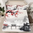 thumbnail image 2 of Feelyou Japanese Blossoms Floral Twin Sheet Sets, Nature Scenery Twin Fitted Sheet, Ink Watercolor Art Flat Sheet, Luxury Bedroom Decor, 3-Piece, 2 of 7