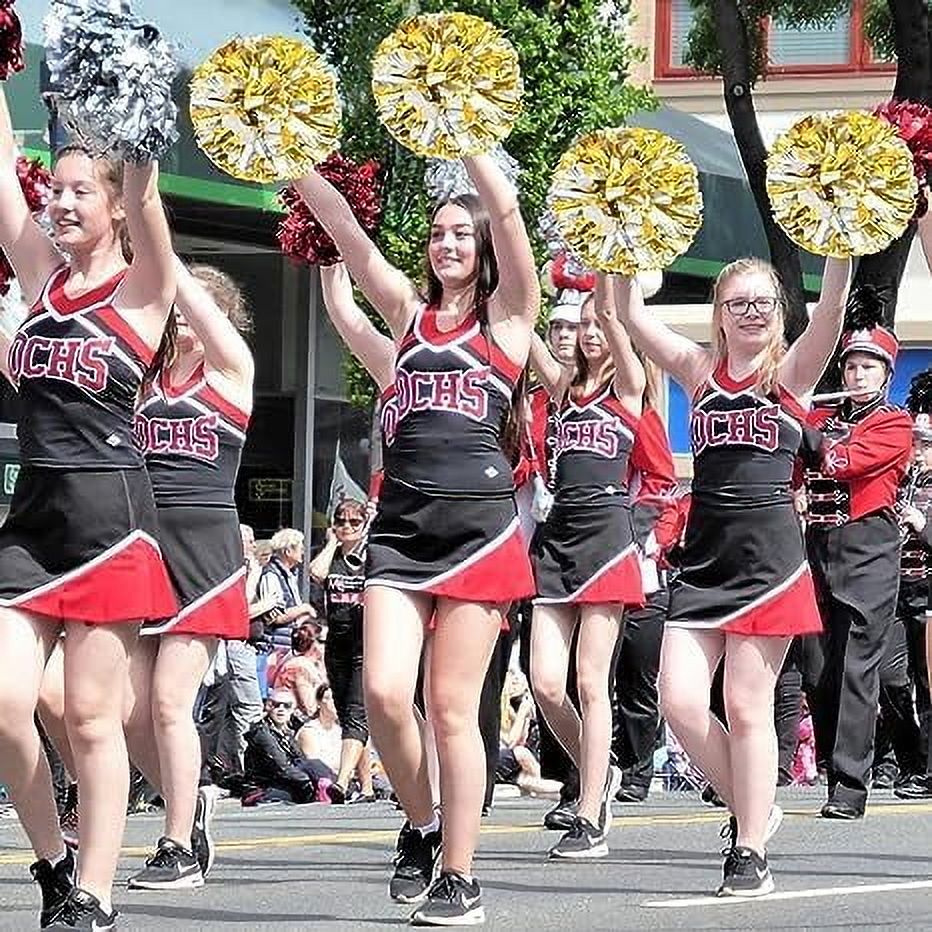 Metallic Cheerleading Pom Poms, 4Pcs Cheerleaders Cheer Pom Poms with Baton Handle, Cheering Squad Hand Flower