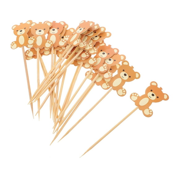 FRCOLOR Adorable Bear Cake Picks for Decoration with Bamboo and Paper Material Brown Color 60 Pieces