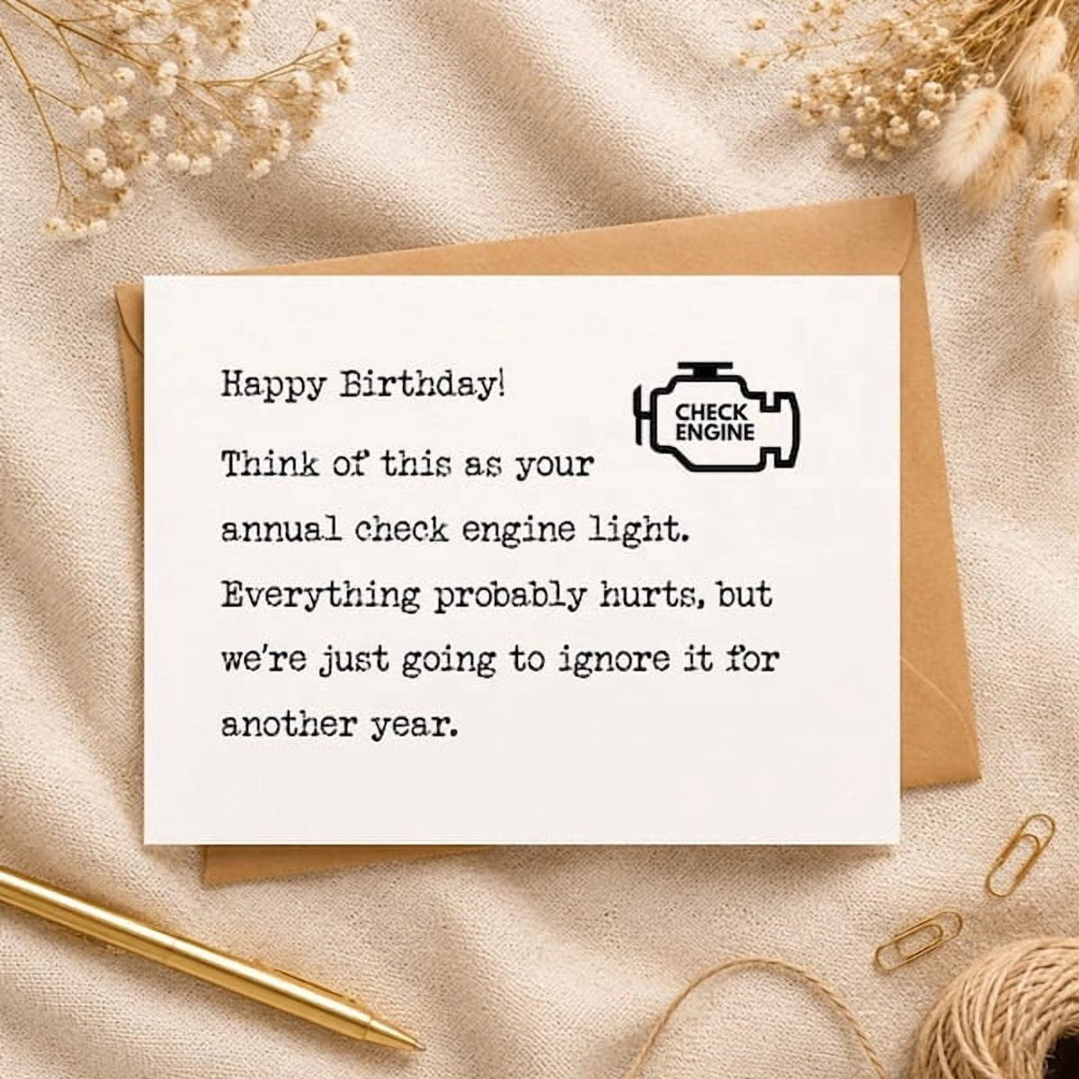 Funny Check Engine Birthday Card Humorous Greeting for Him Ideal Gift Card for Friends