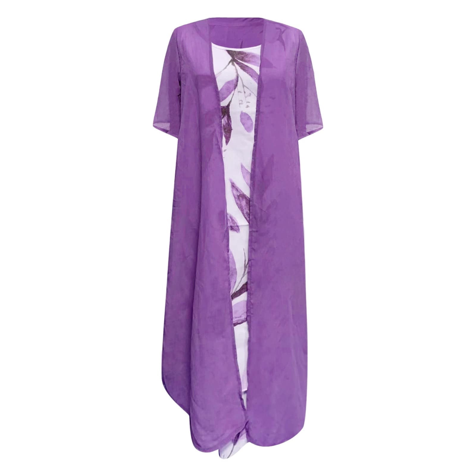 Aofany Women Summer Casual Dress Vacation Floral Chiffon Sleeveless Maxi Dress Two Piece Set Dress Cardigan
