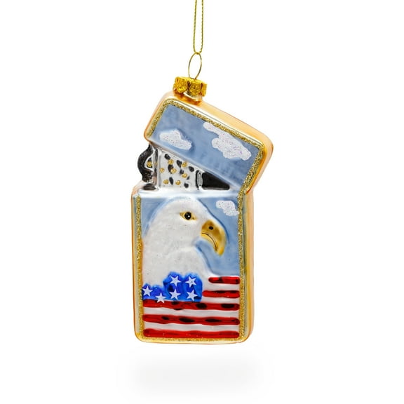 Lighter with USA Flag and Eagle Glass Christmas Ornament